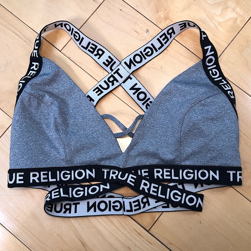 True Religion Sz Small Strappy Gray Sports Bra